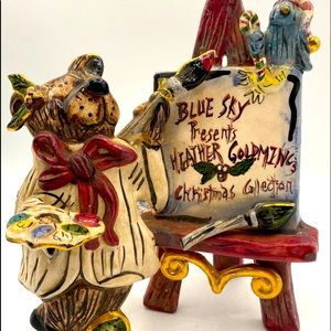 Clayworks Blue Sky Christmas Artist Bear Sign Heather Goldminc Canada 2000 Rare